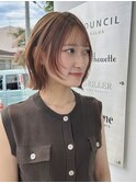 ミディアムレイヤー顔まわりレイヤーボブミディ王道ベージュ