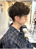 波巻きパーマ/メンズカット/2ブロック刈り上げ
