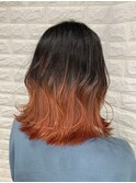 切りっぱなしボブ×オレンジグラデーション