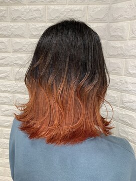 リー 甲子園(Lee) 切りっぱなしボブ×オレンジグラデーション