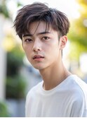 韓国マッシュ スペインカール スパイキーショートブルーブラック