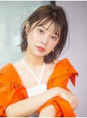 ミディアムボブ顔周りレイヤー韓国ヘアおくれ毛_F0608