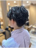 マッシュパーマ/波巻き/束感ショート/黒髪/メンズパーマ/秋ヘア