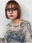 ハイライト/マチルダボブ前髪ピンクベージュ/インナーグレージュ