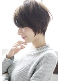 大人可愛い20代30代40代黒髪前下がりショートボブ丸みショートm