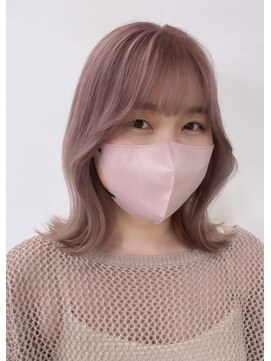 ヘアー アレス(hair ales) ●ミルクティーピンク ピンクベージュ 小顔ボブ レイヤー