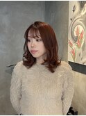 レイヤーカット ミディアムレイヤー オレンジカラー