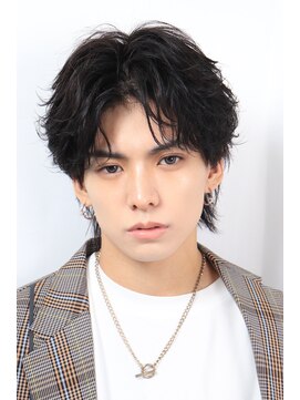 ネイビー(NAVY) フェザーパーマ マッシュウルフ