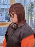 レッドカラー暖色系カラー髪質改善切りっぱなしロブN