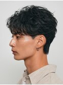 原宿フェザーパーマメンズカットオールバックビジネスヘア30代