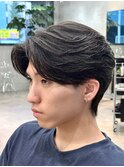 メンズリバースセンターパートニュアンスパーマブルーブラック