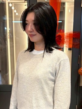 顔周りカット くびれヘア 外ハネボブ 黒髪 髪質改善 レイヤー