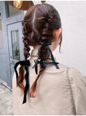 ドレスヘア編み込み二次会ゆるふわ巻きヘアセット