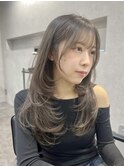 レイヤーカット/グレージュ/ハッシュカット/ロングウルフ