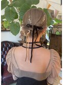 ボブのカチモリヘア×リボン(結婚式）
