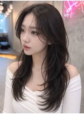 ワンホンレイヤ ー×ダークブルー[デジタルパーマ/ボブ/韓国]