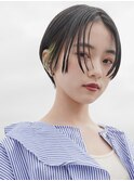 大人可愛い20代30代40代黒髪前下がり小顔ハンサムショート