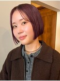 ショート ミニボブ 大人ショート 前髪カット カシスレッド 20代