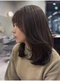 色気ミディアムレイヤー かきあげ前髪 クビレ 韓国 ワンホン 