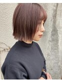 オレンジブラウン×ストレートボブ