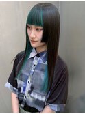 インナーカラー 姫カットレイヤー ストレート バングカラー 艶髪