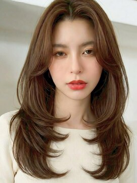 顔周りカット/ハッシュカット/大人レイヤー/ラテブラウン