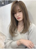【shige】アッシュブラウンネオウルフ毛先パーマ外ハネロング