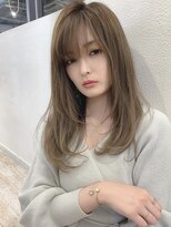 【shige】アッシュブラウンネオウルフ毛先パーマ外ハネロング