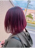 ボブスタイル ピンクラベンダーイルミナカラー