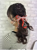 編み込み×ツインテール×リボン×ハート×パールアレンジ