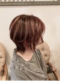 秋色/ピンクヘアー/ハイライト/ショートマッシュウルフ