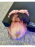 ハイトーンホワイトブロンドピンクローライトブラウン裾カラー