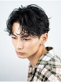 メンズショートフェザーパーマセンターパートニュアンスパーマ
