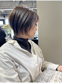 小顔効果◎前下がりボブ／オリーブグレージュ／ショートボブ