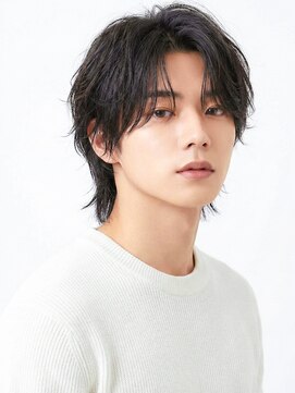 フェザーパーマ/メンズウルフ/センターパート/ニュアンスパーマ