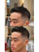 ゼロスバーバー(0's BARBER SHOP)&nbsp;束感黒髪しっかりアイロンパーマ人気流行短髪メンズ