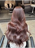ハイライトカラーミディアムヘア暗めカラーデザインカラー