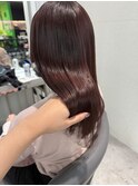 姫カット ワインレッド 縮毛矯正