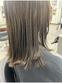 オリーブブラウン　透明感　赤み無し　ボブ　暗めカラー