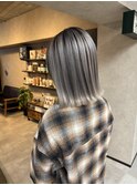 nバレイヤージュ、ハイライト、レイヤーロング、グレーベージュ