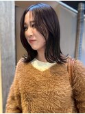 センターパート シースルーバング 外ハネミディ 顔周りカット