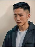 Koreaフェード刈り上げスキンフェード黒髪シチサン前髪立ち上げ