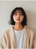 黒髪/ボブルフ/ネビージュ/小顔/ワンレン/水戸/髪質改善/前髪