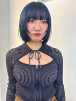 パーク 福岡天神西通り店(parc)&nbsp;顔周りレイヤー　顔周りカット　ネイビーブルー　ミニボブ　艶髪