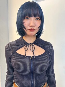 パーク 福岡天神西通り店(parc) 顔周りレイヤー　顔周りカット　ネイビーブルー　ミニボブ　艶髪