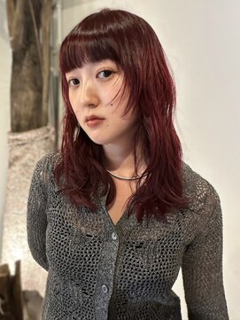 ヴヴ(Bub) ワインレッド レイヤー 前髪カット ブリーチなしダブルカラー
