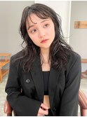 小顔前髪顔周りレイヤー×グレージュカラー デザインカラー