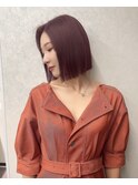 ワインレッド　レッドピンク　 ボブ　切りっぱなし