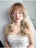 顔周りレイヤーロング前髪カットブリーチ_F30850