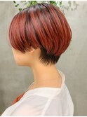 ハンサムショート、ピンクベージュ、前下がりショート